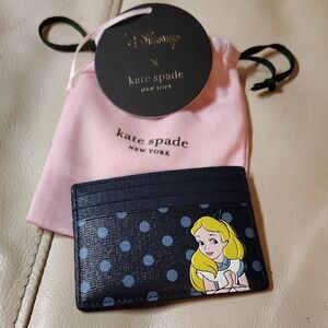 Kate Spade Disney X Alice In Wonderland Blue Polka Dot Card Holder